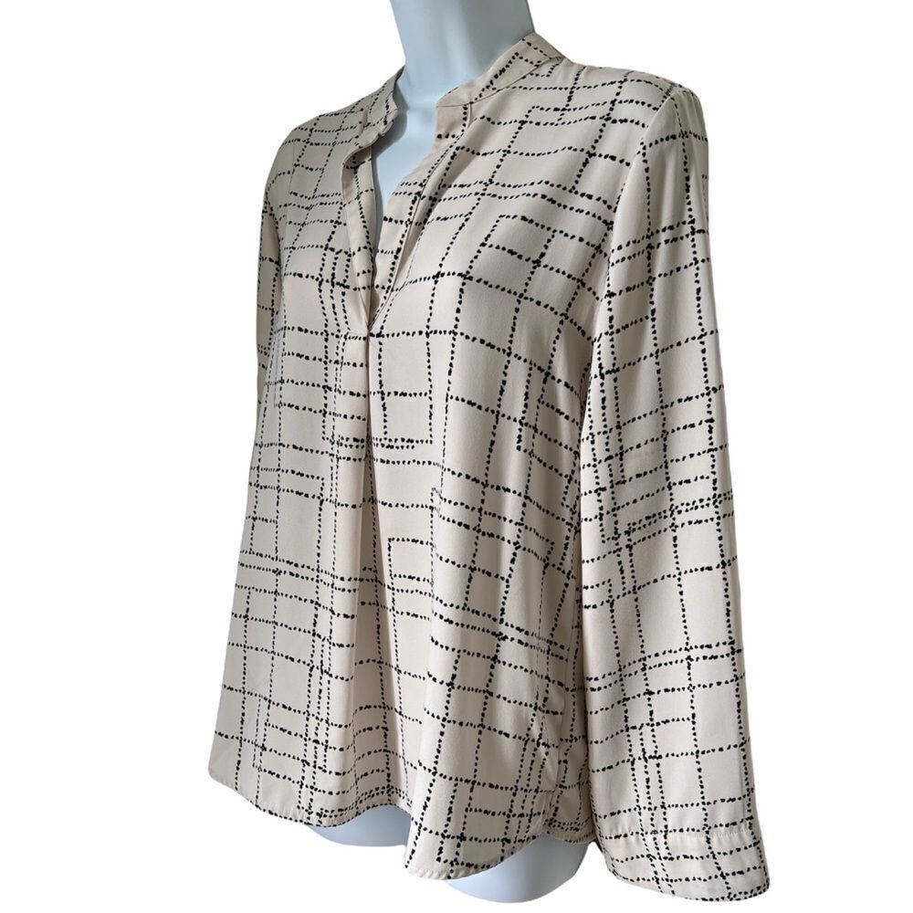 Prologue Black Cream Print Collared Long Sleeve Shirt sz S